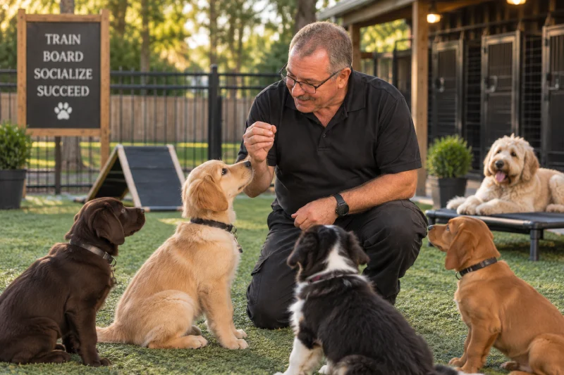Puppy working with a professional trainer