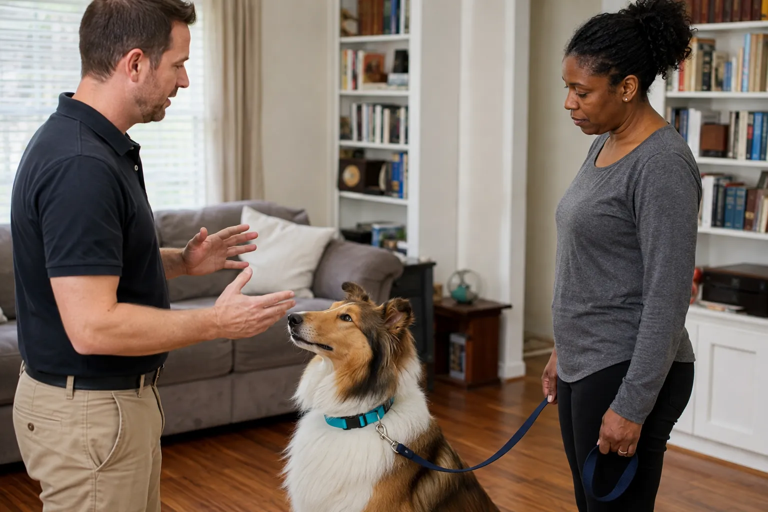 Dog receiving focused obedience training during the Diamond Board and Train program